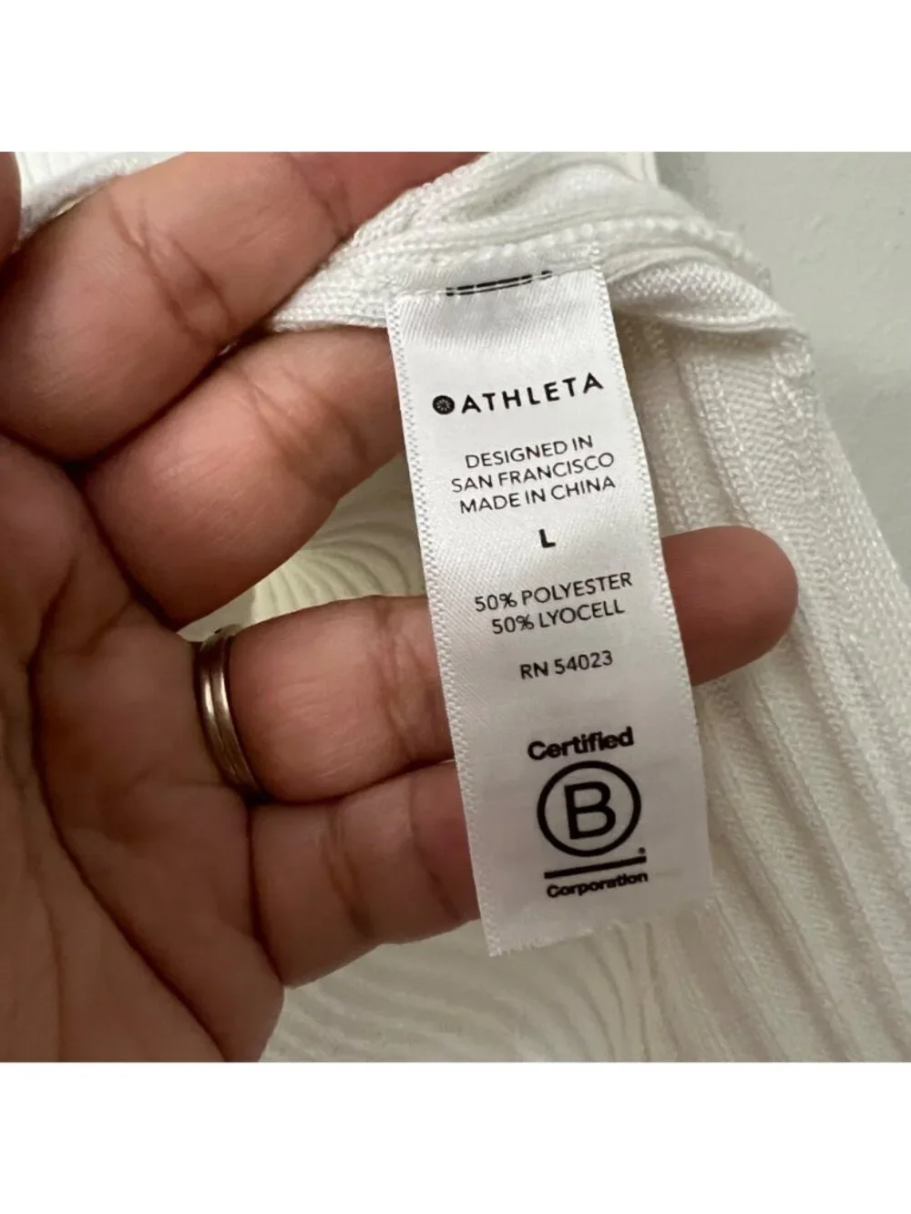 Athleta Womens White Lincon Park Ribbed Side Slit Long Sleeve Sweater Size Large